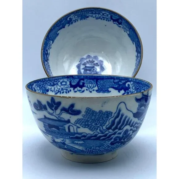 Staffordshire Pearlware Transferware Bowls Blue White late 18th early 19th cent - Picture 2 of 8